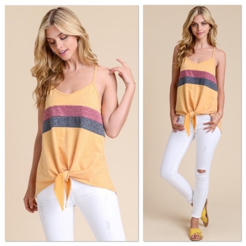 MUSTARD FRENCH TERRY COLOR BLOCK TANK TOP